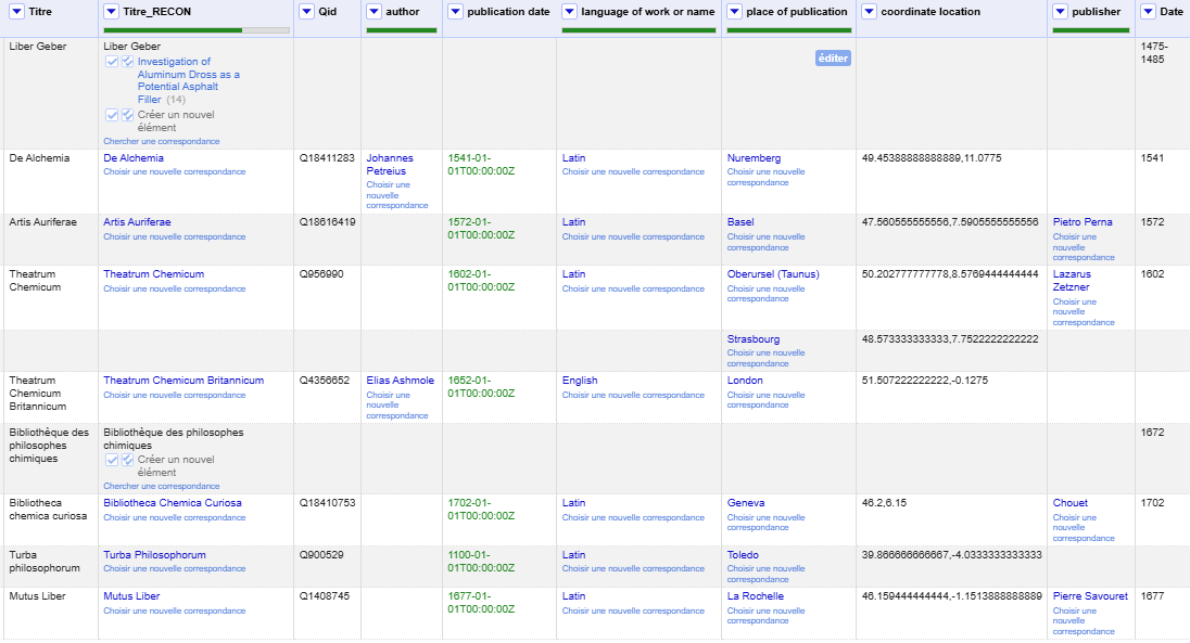 Capture d'écran montrant un jeu de données enrichies dans OpenRefine.